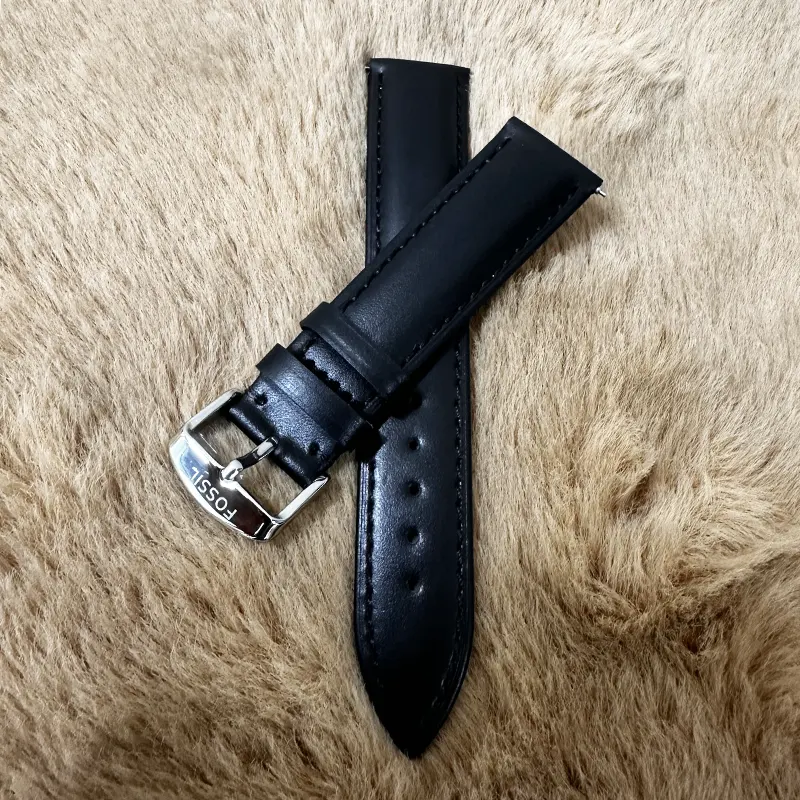 Fossil 20mm Black Leather Watch Strap -Craftsmanship Timepieces